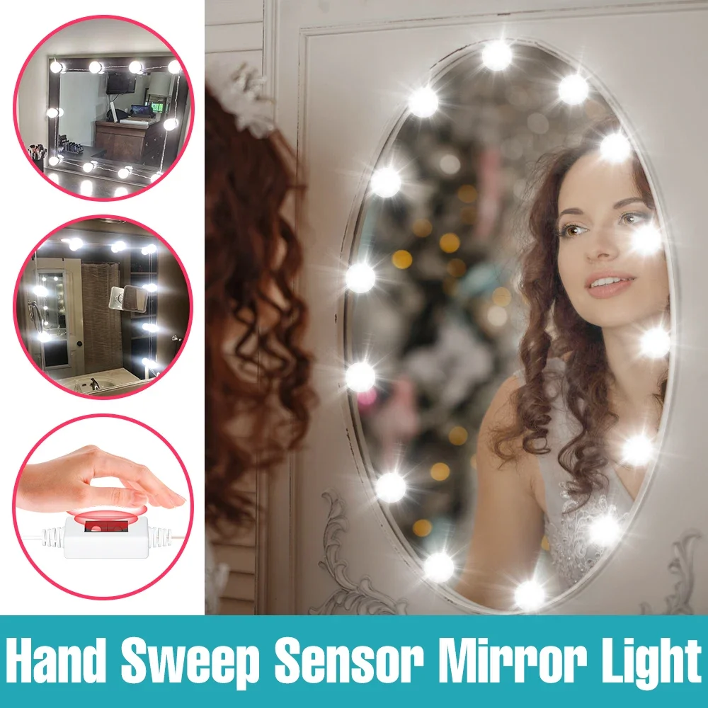 Beauty Makeup Light - LEDレディビューティーメイクアップライトUSBハンドスイープセンサー式スイッチ5V調光可能女性用バニティ電球ハリウッドミラーキャビネットフィルランプ電球