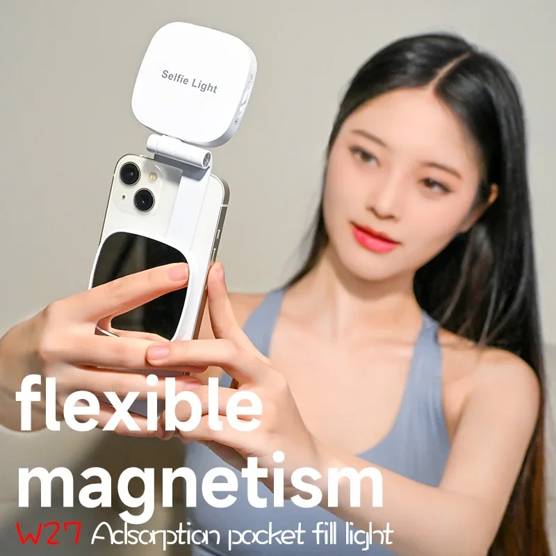 Beauty Makeup Light - マグネット式ビューティーフォンフィルライト | 内蔵メイクアップミラー、折りたたみ式ポータブルミニ | 自撮り/写真用、すべての携帯電話に対応