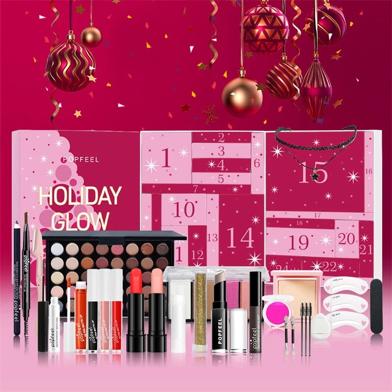 Beauty Makeup School - クリスマスカウントダウンメイクアップセット 口紅 アイシャドウ 化粧品 24点入り ホリデービューティーアドベントカレンダー