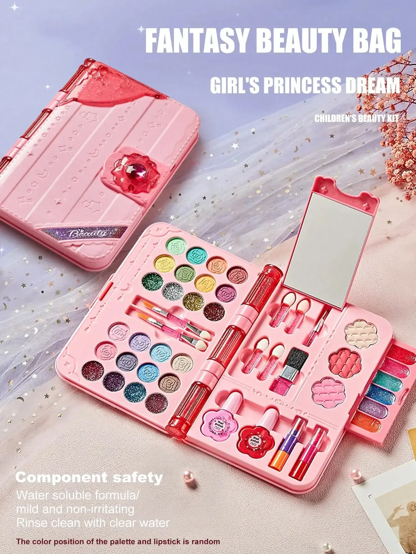 Beauty Makeup School - 2026年こどもの日最高の贈り物、洗えるキッズメイクアップキット（女の子向け）- 本物そっくりの化粧品遊びセット（鏡、ケース、ビューティードレスアップおもちゃ付き）、誕生日プレゼントに最適