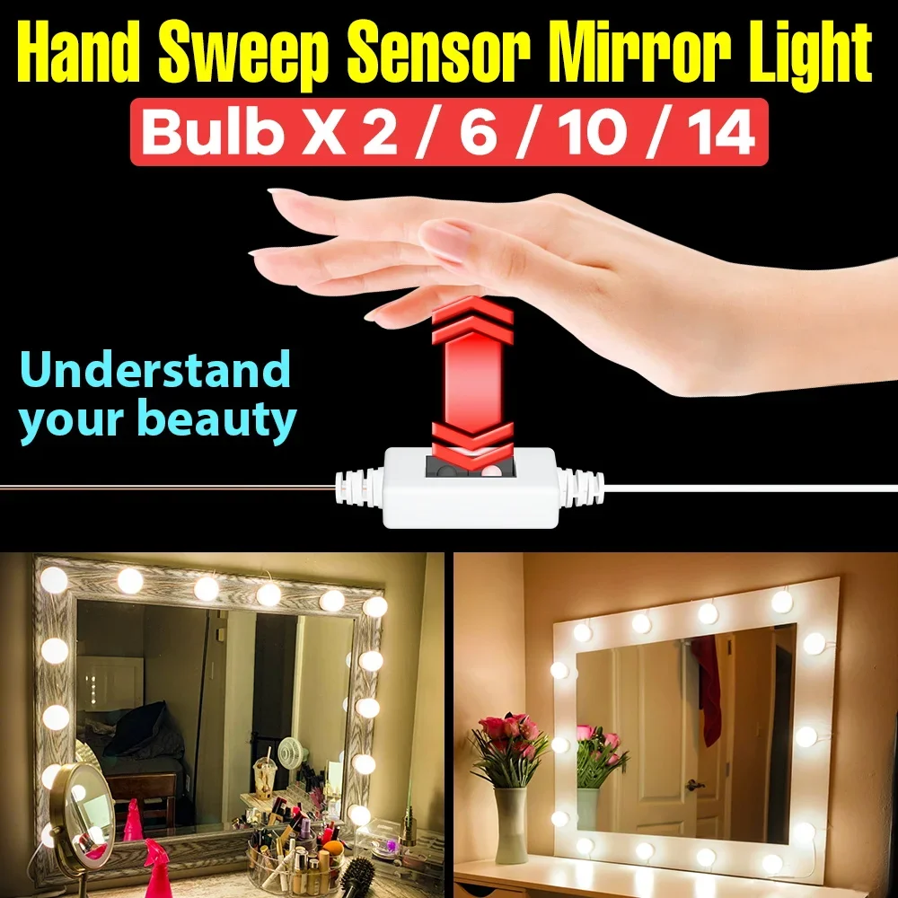Beauty Makeup Light - レディースLEDビューティーメイクアップライトUSB 5V調光可能女性用バニティ電球ハリウッド寝室ミラーキャビネットフィルランプ電球ドレッシングテーブル