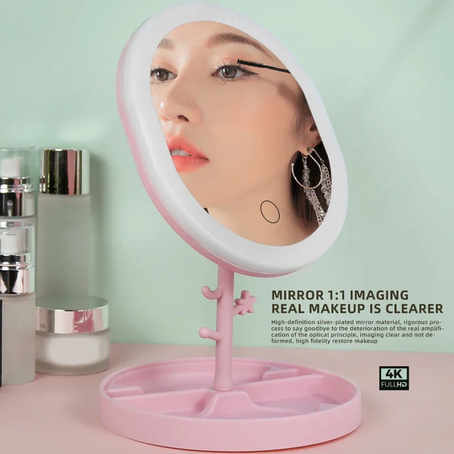 LEDライト付き折りたたみ式メタルメイクアップミラー,美容院 - Beauty Makeup Light のレビューと価格