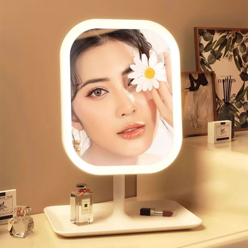 新しいLEDモダンデスクトップバニティミラー、ポータブル3色 - Beauty Makeup Light のレビューと価格